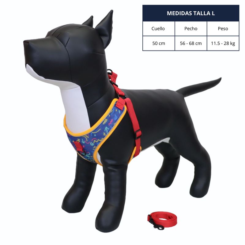 GENERICO - ARNÉS TALLA L Y CORREA CON DISEÑO DE LÍNEAS PARA PERROS