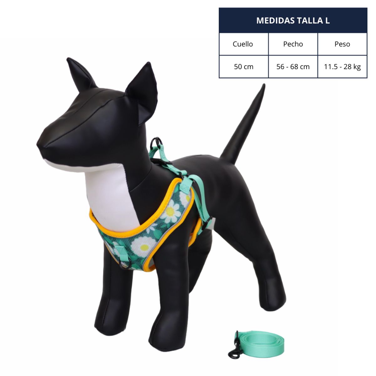 GENERICO - ARNÉS TALLA L Y CORREA CON DISEÑO DE FLORES PARA PERROS