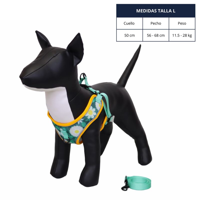 GENERICO - ARNÉS TALLA L Y CORREA CON DISEÑO DE FLORES PARA PERROS