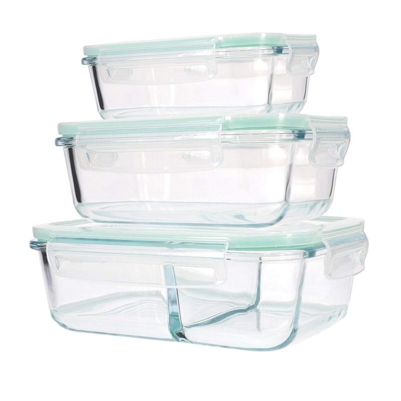 PENTHA - Taper de Vidrio Hermético Rectangular Set de 3 Unidades