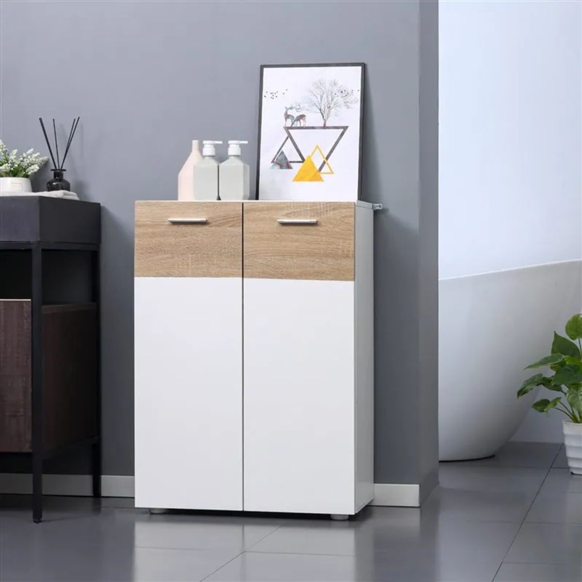 TU MESITA - Mueble para Baño Steve Multiusos BlancoRoble 2 puertas TU MESITA