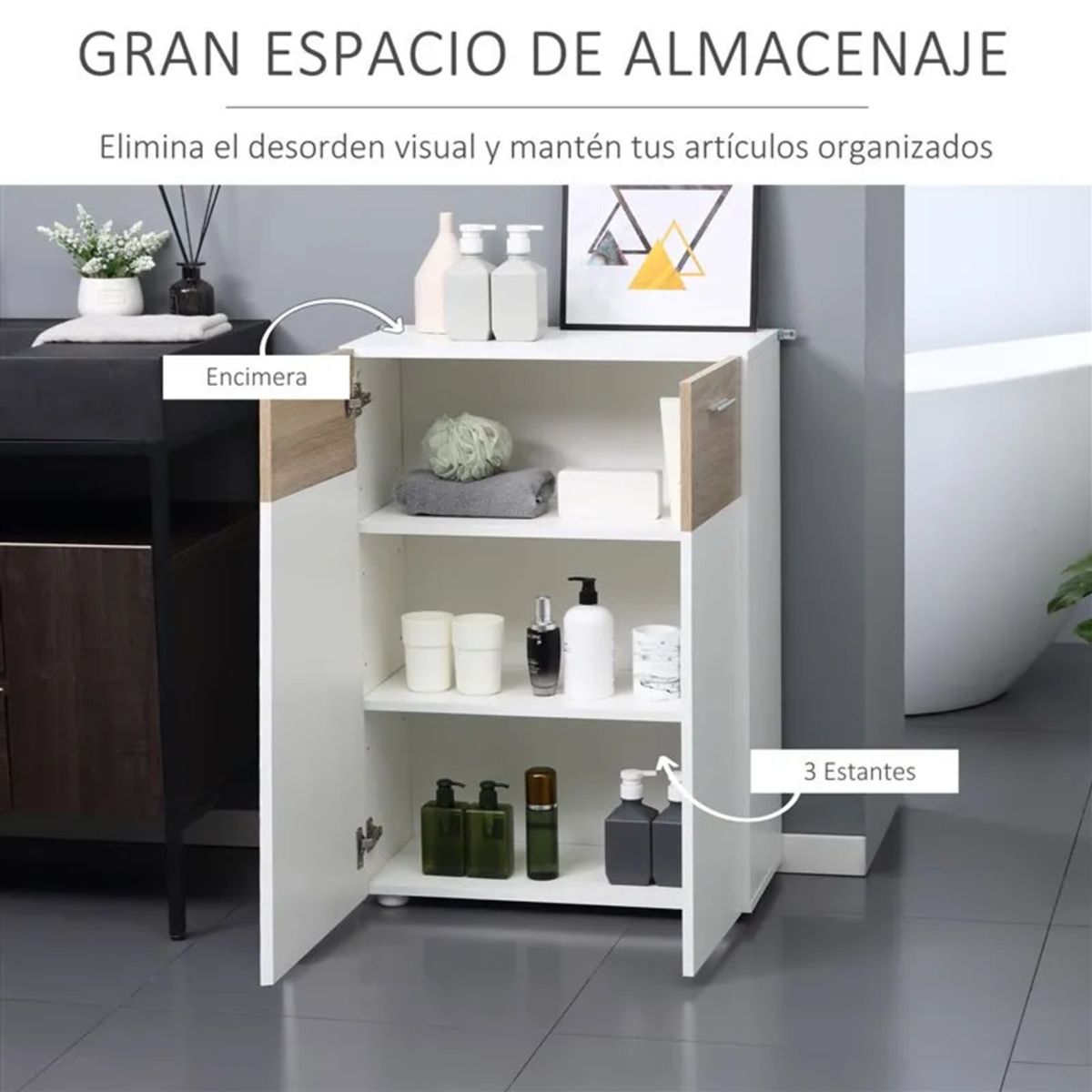 TU MESITA - Mueble para Baño Steve Multiusos BlancoRoble 2 puertas TU MESITA