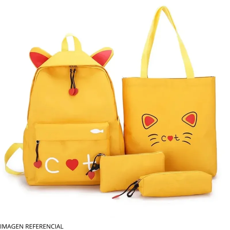 OEM - Pack Mochila  4 en 1 Gato Color Amarillo