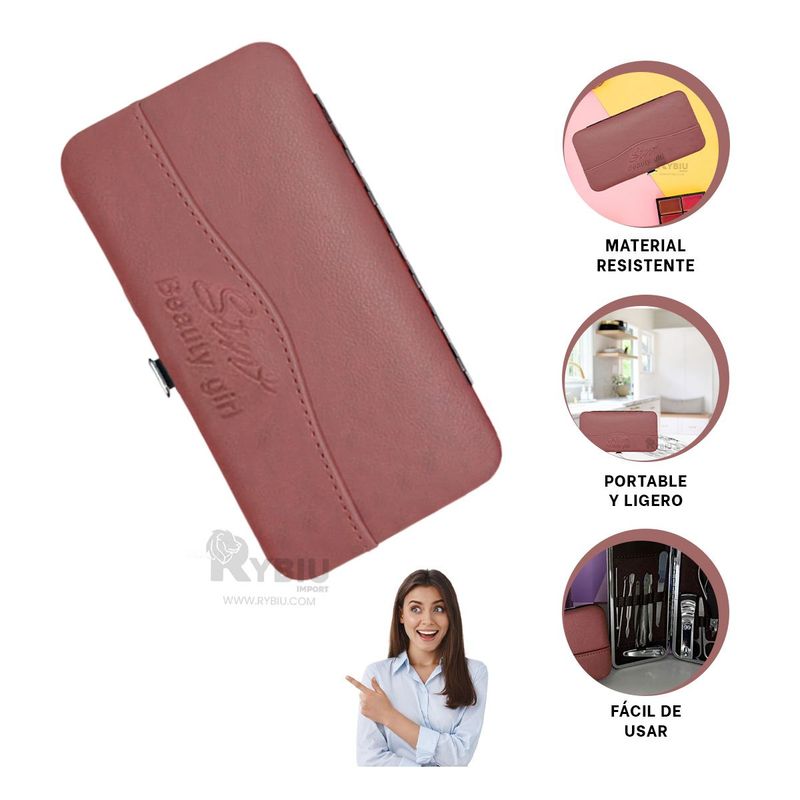 RYBIU IMPORT - Set de 12 Piezas para Manicure Guinda Y+Regalo Agendita