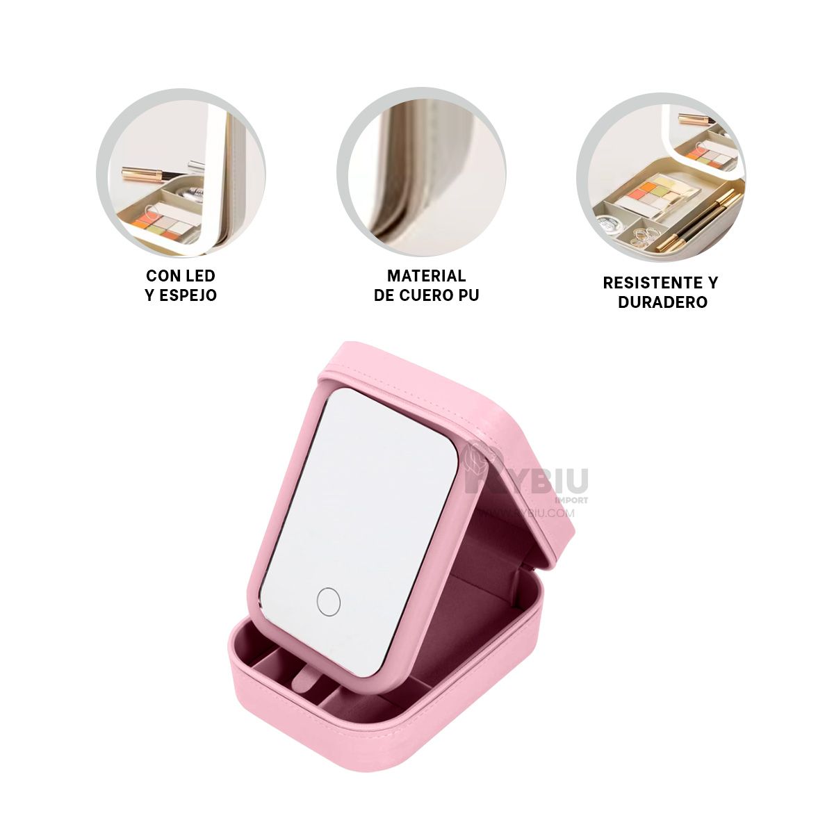 RYBIU IMPORT - Cajon para Damas con Espejo Color Rosado Y+Post-it Adhesivos