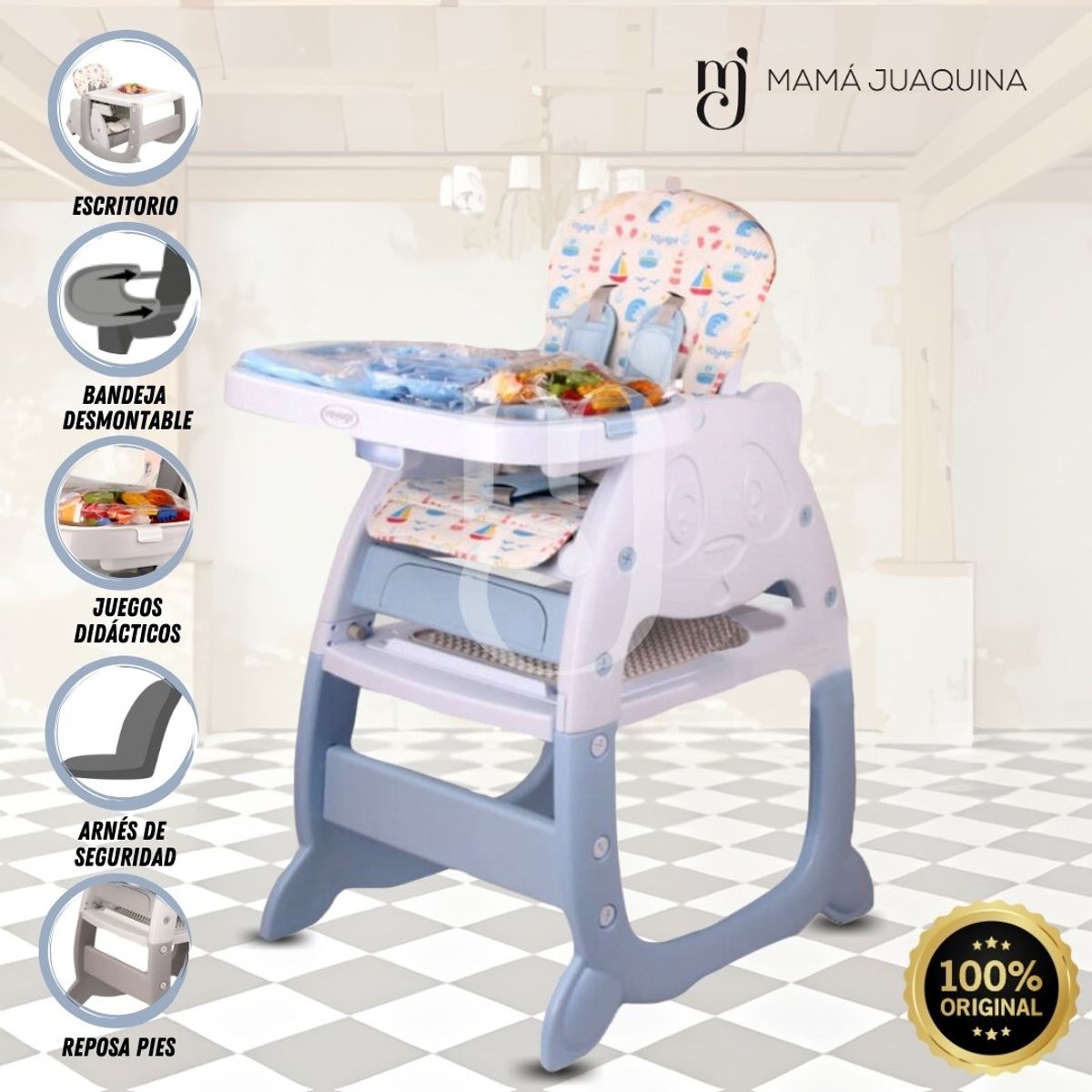 BABY - Silla de Comer Escritorio 3 en 1 «WESLEY» Sky Blue