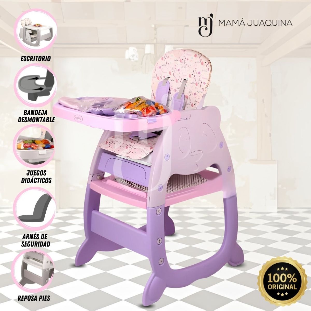 BABY - Silla de Comer Escritorio 3 en 1 «WESLEY» Purple