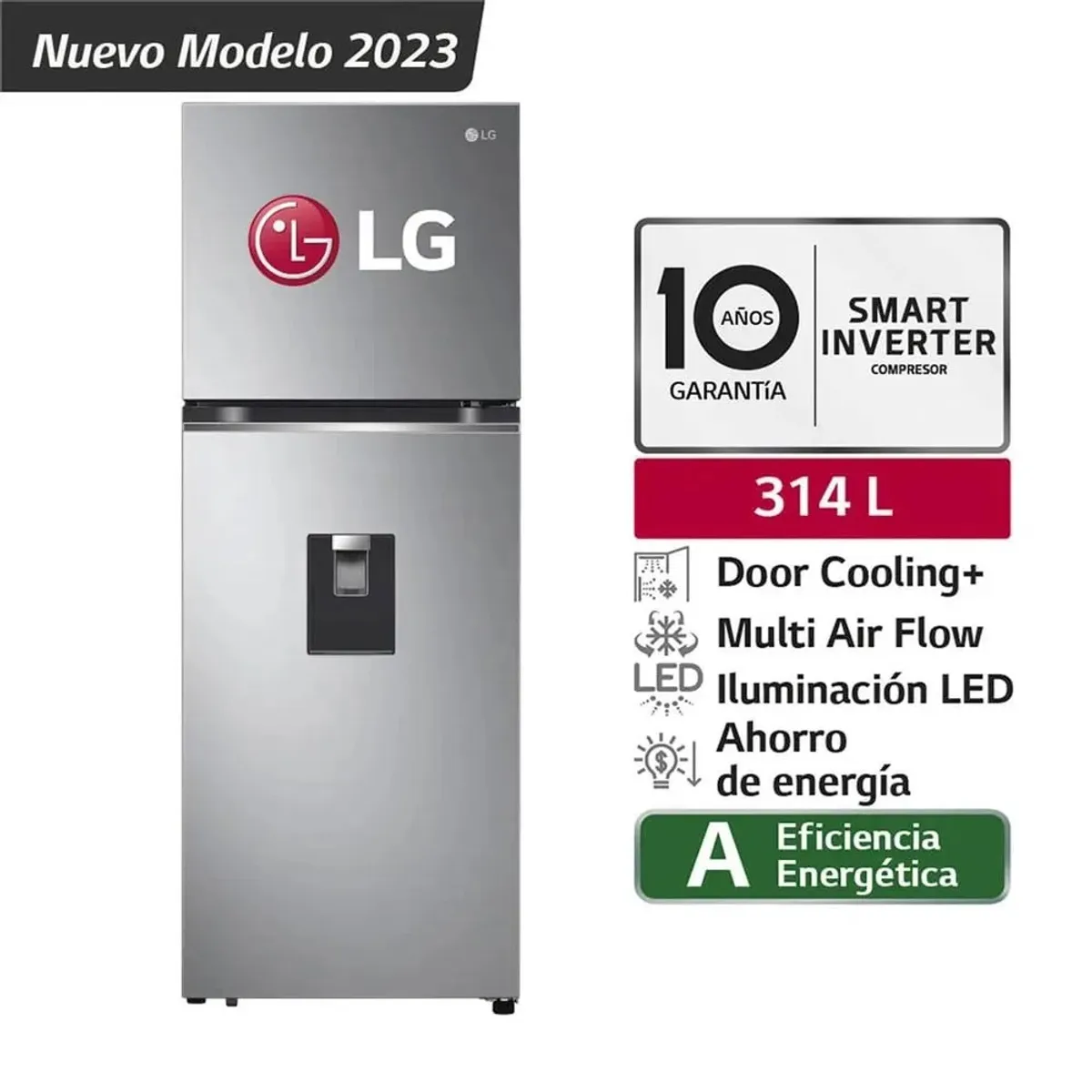 LG - Refrigeradora LG No Frost 314 LT. GT31WPP con Dispensador de Agua - Plateado