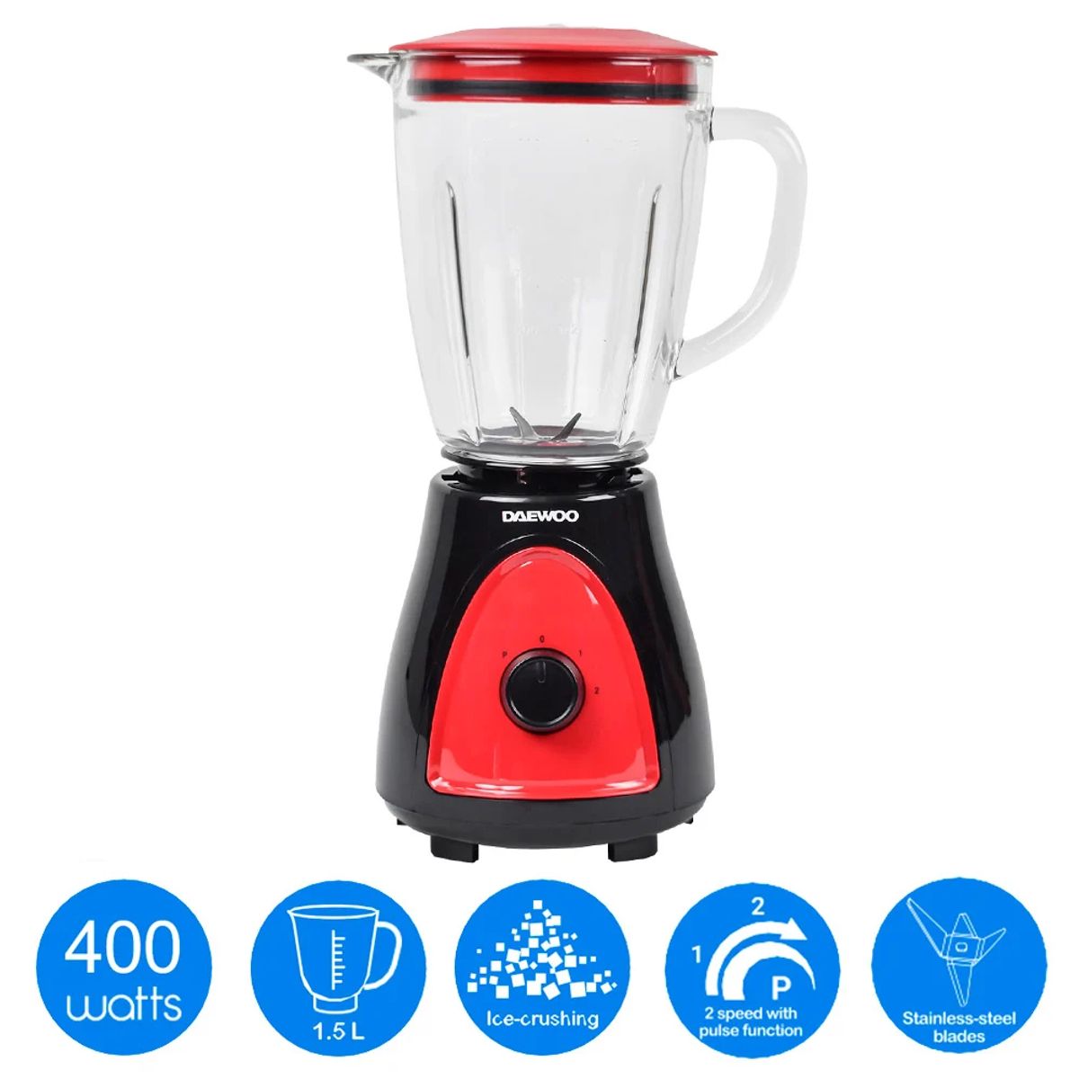 DAEWOO - Licuadora Roja Negra Daewoo DBL-1008C 1.5L 2 Velocidades
