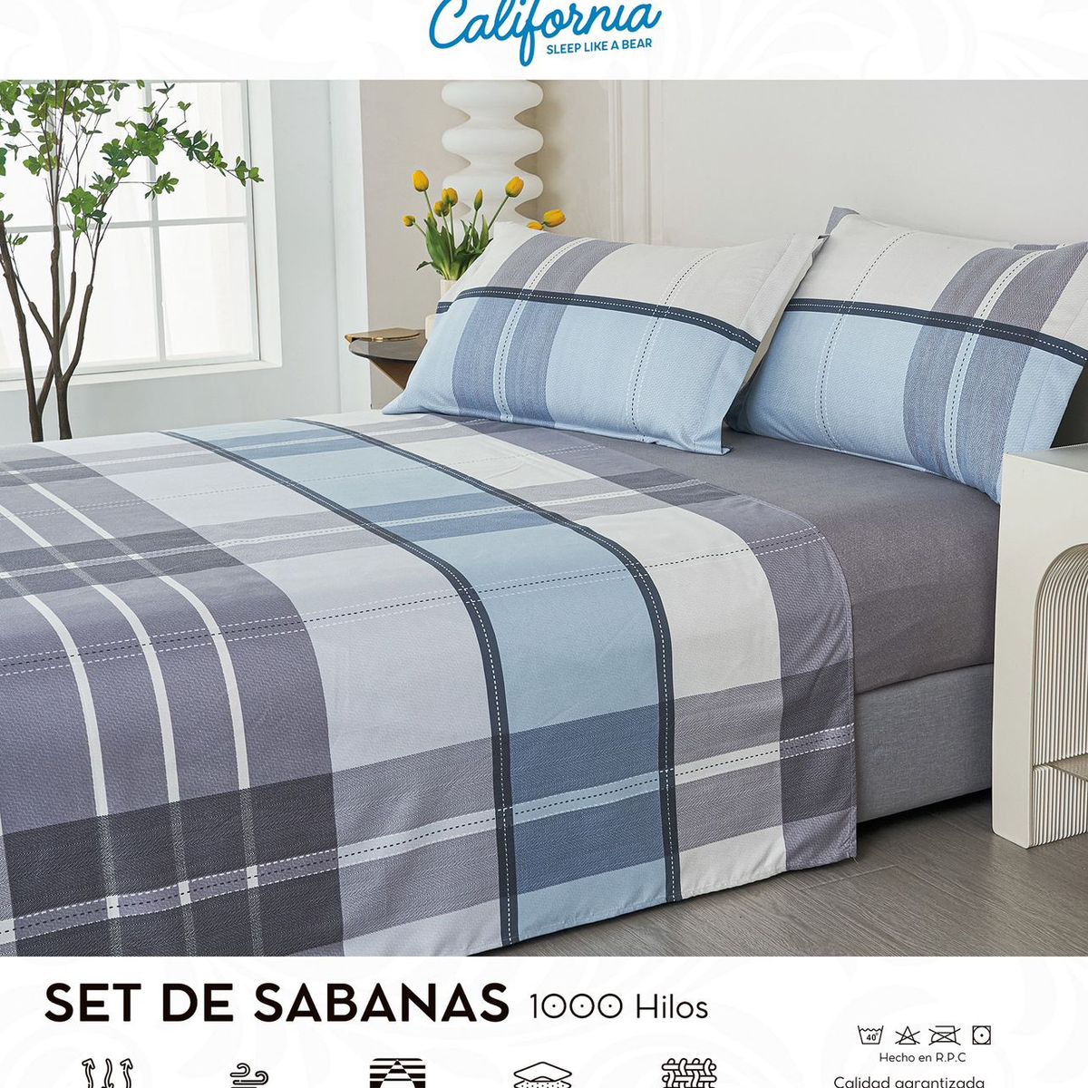 CALIFORNIA - Set de Sabana 1.5 Pz de 4 Pieza 100% Algodón