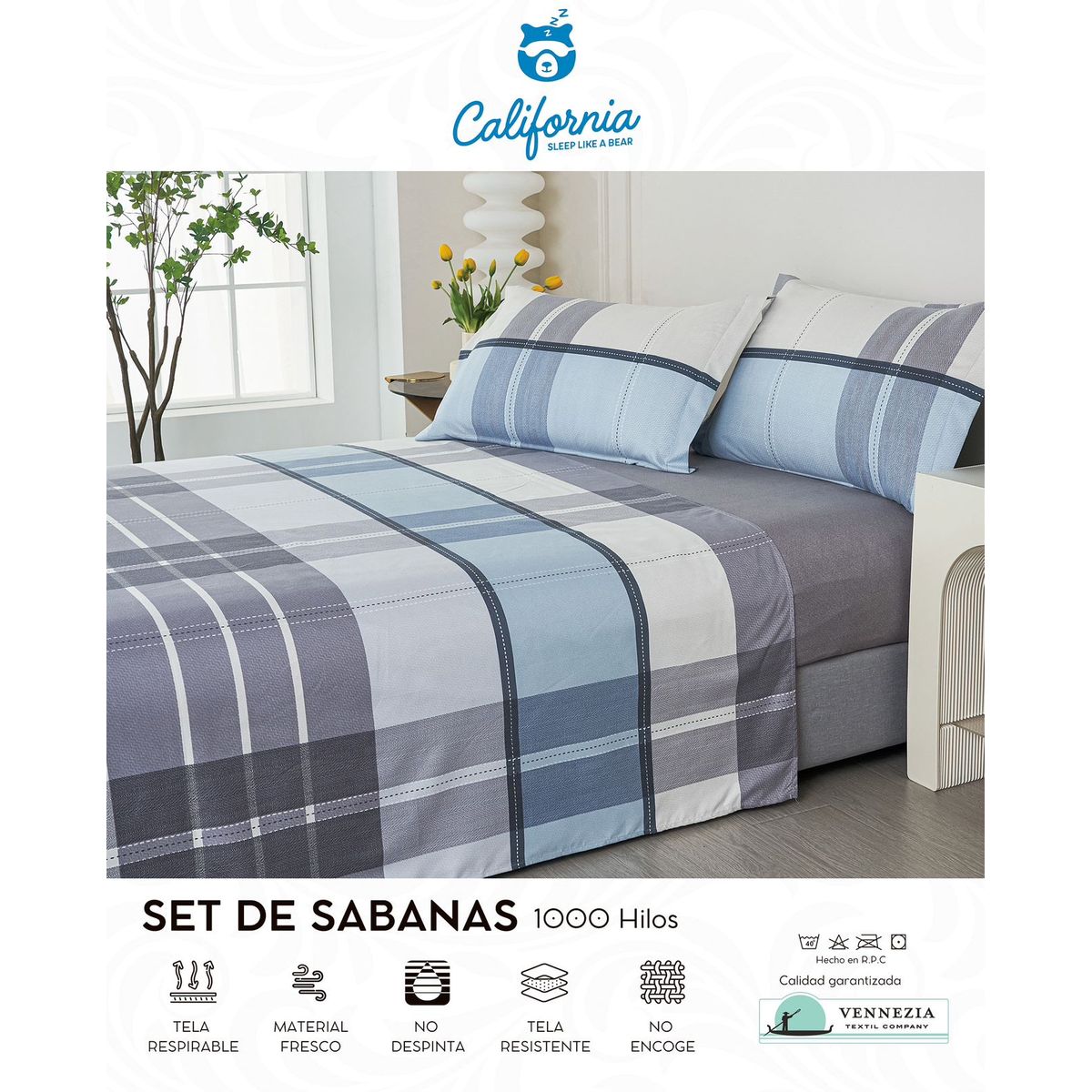 CALIFORNIA - Set de Sabana 1.5 Pz de 4 Pieza 100% Algodón