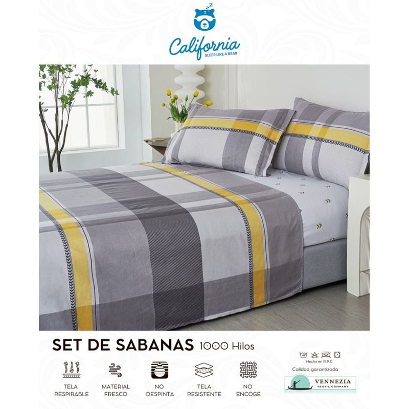 CALIFORNIA - Set de Sabana 1.5 Pz de 4 Pieza 100% Algodón