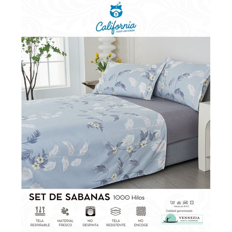 CALIFORNIA - Set de Sabana 1.5 Pz de 4 Pieza 100% Algodón