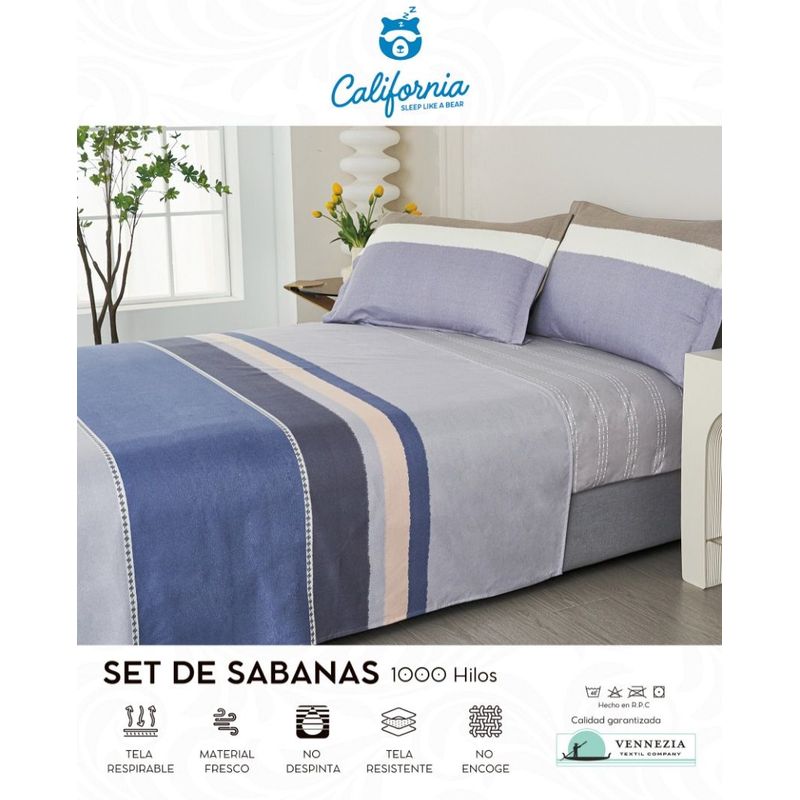 CALIFORNIA - Set de Sabana 1.5 Pz de 4 Pieza 100% Algodón