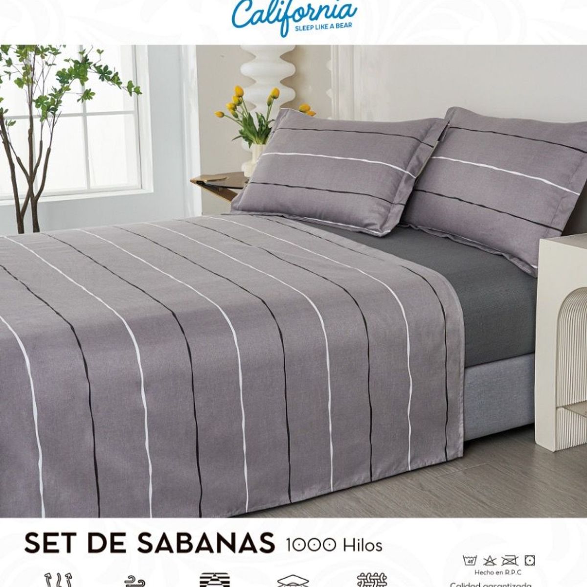 CALIFORNIA - Set de Sabana 1.5 Pz de 4 Pieza 100% Algodón