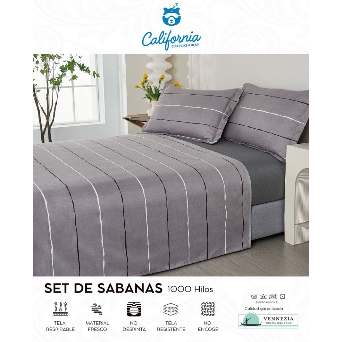 CALIFORNIA - Set de Sabana 1.5 Pz de 4 Pieza 100% Algodón