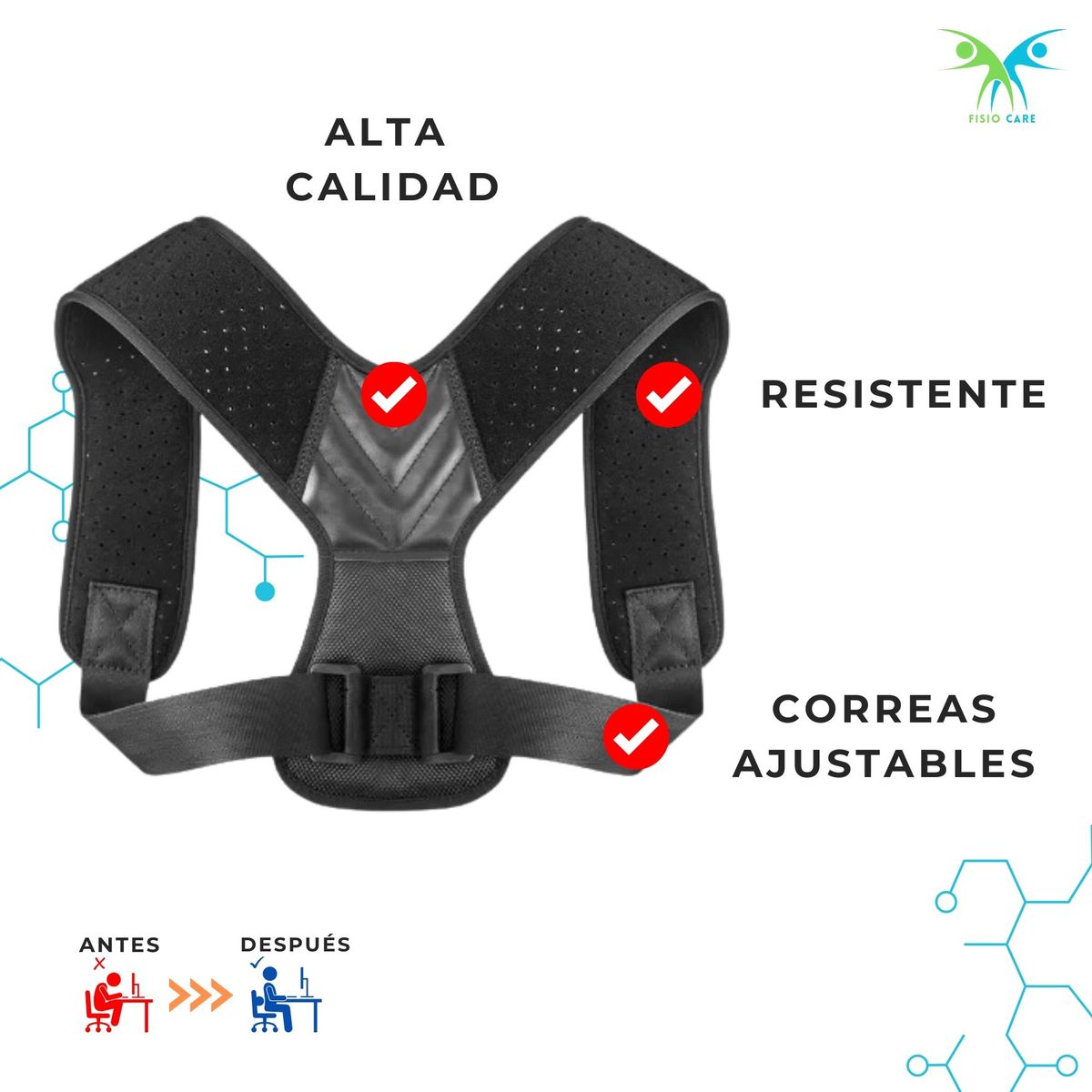 GENERICO - Corrector de postura invisible S-M regulable unisex