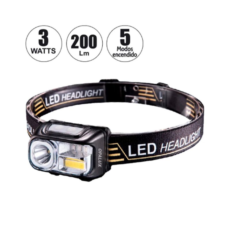 OPALUX - Linterna Frontal LED Recargable 3W 5 Modos OP-3663 OPALUX