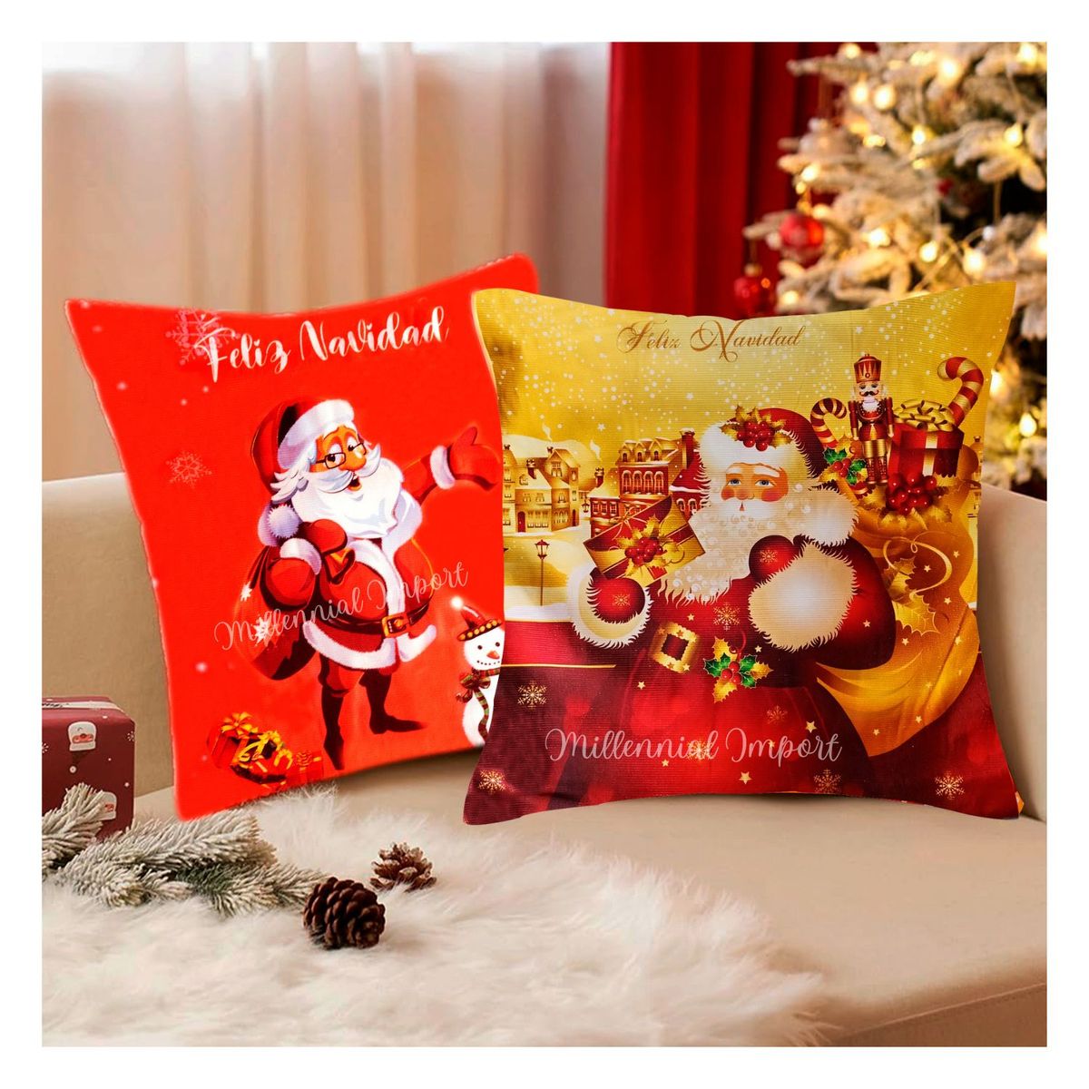 GENERICO - Set de 02 Fundas de cojín Navideñas de 45 x 45cm diseño ambas caras