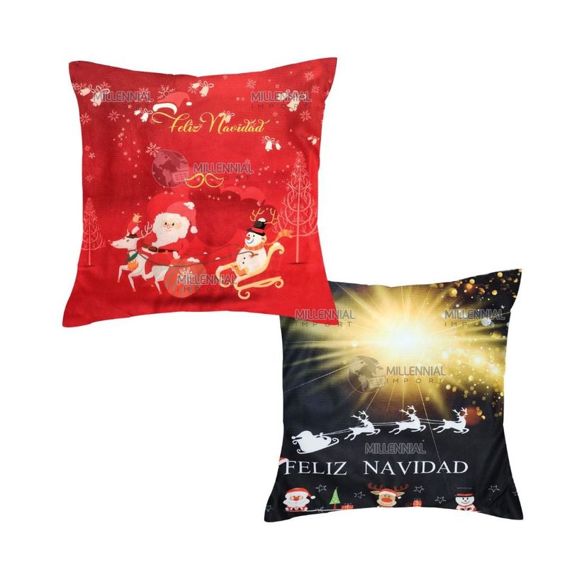 GENERICO - Set de 02 Fundas de cojín Navideñas de 45 x 45cm diseño ambas caras