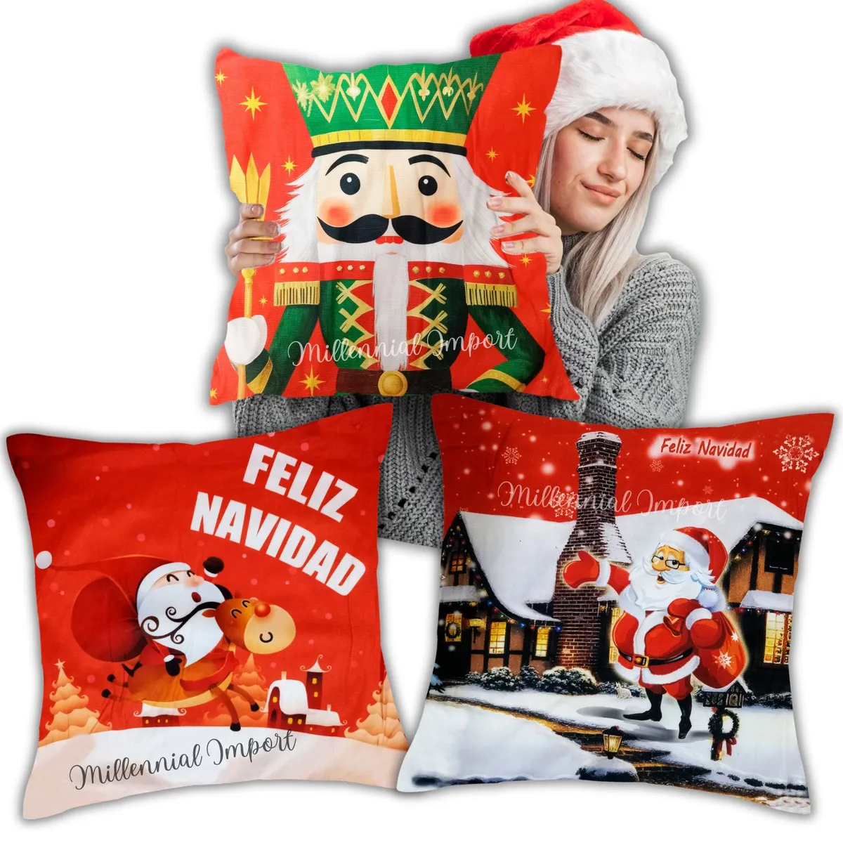 GENERICO - Set de 03 Fundas de Cojín Navideñas de 45x45cm
