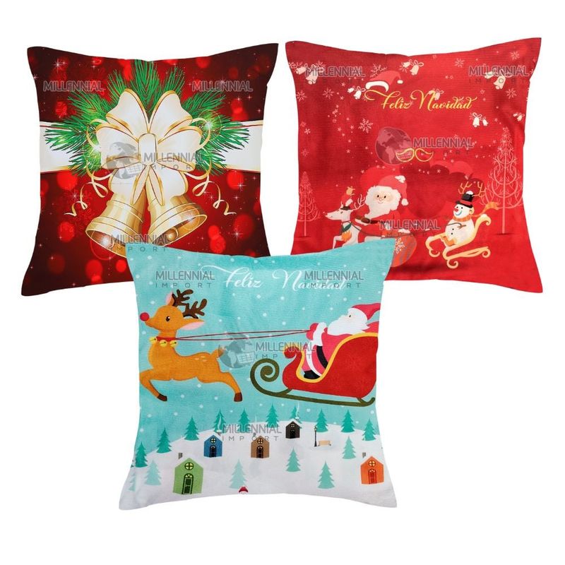 GENERICO - Set de 03 Fundas de Cojín Navideñas de 45x45cm