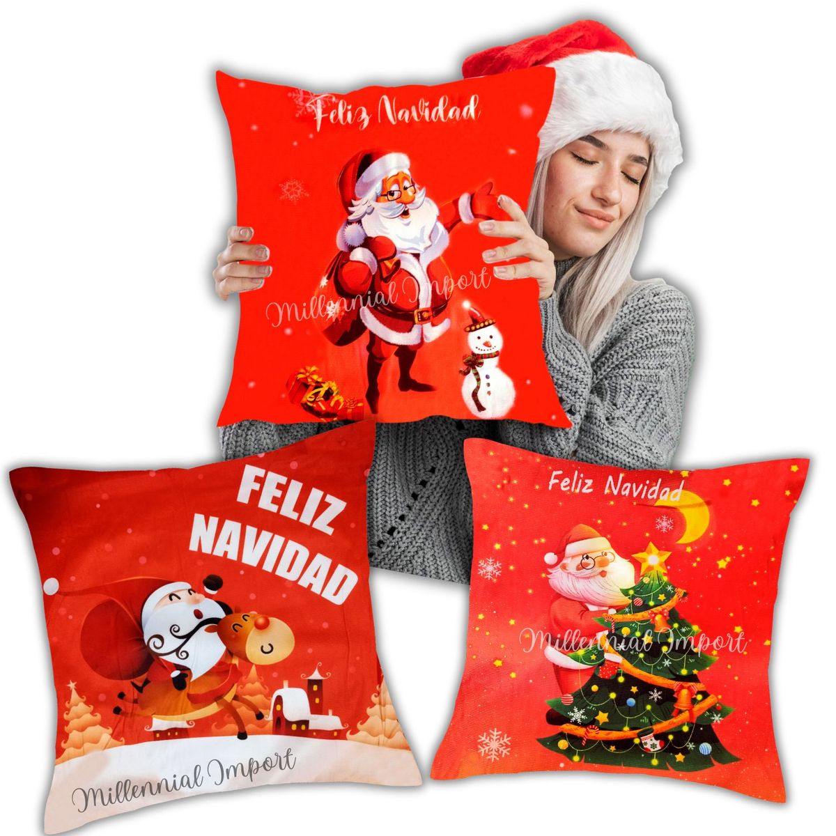 GENERICO - Fundas de Navidad para Cojines de 45x45cm Diseño ambas caras x 3unid