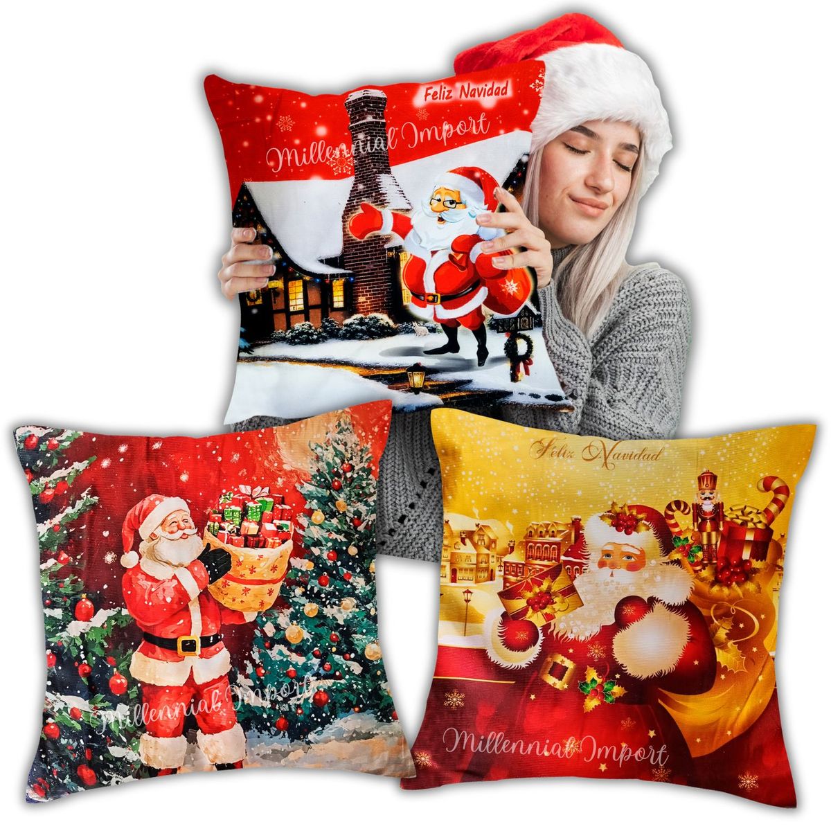 GENERICO - Set X03 Fundas Forros Navideños para Cojines de 45X45cm