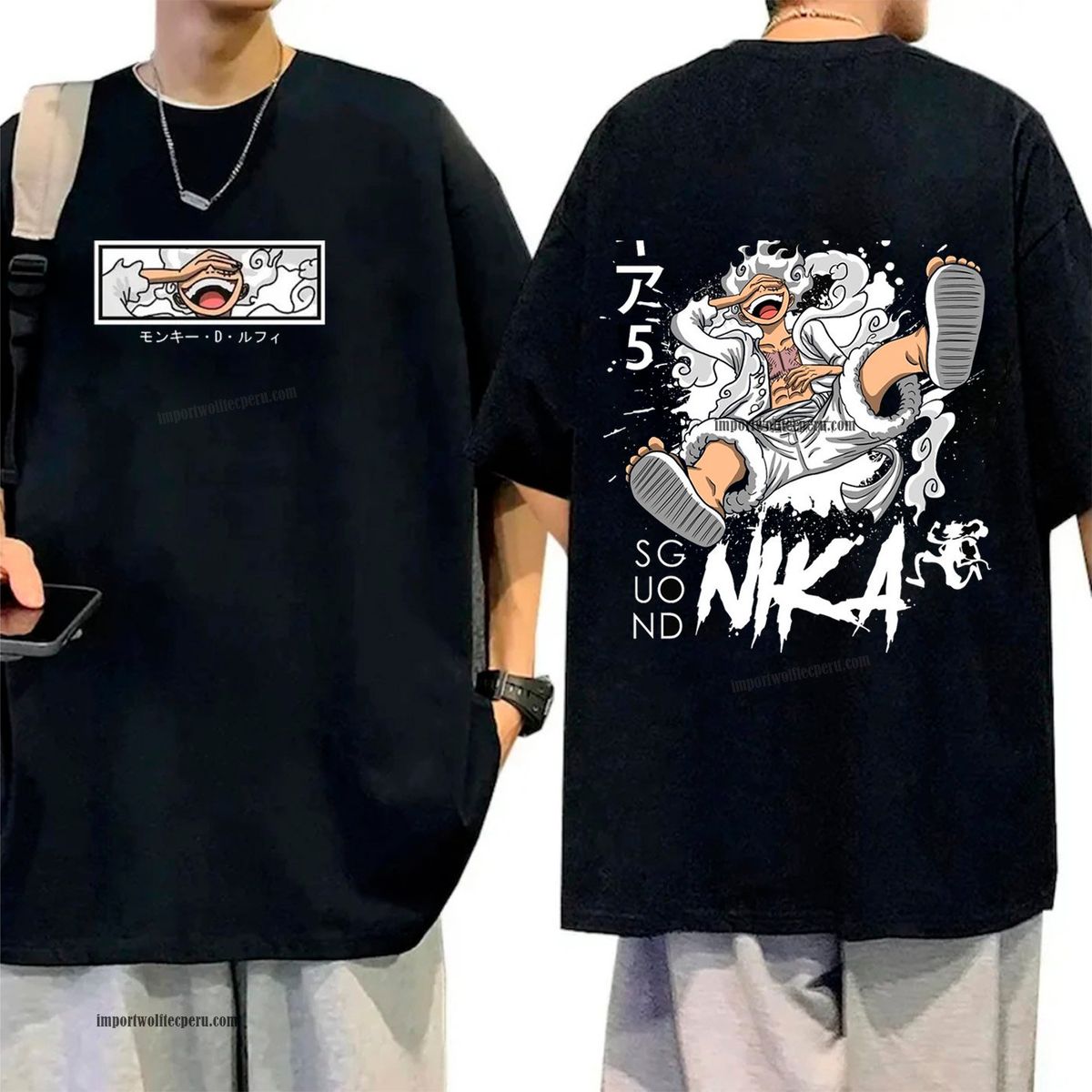 NACIONAL - polo oversize luminoso anime one piece - Luffy Gear 5 edicion especial