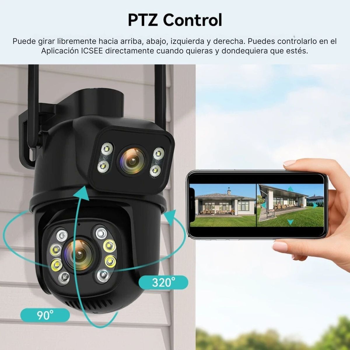 OEM - Camara de Seguridad WIFI PTZ Doble Lente 360 Exterior Alarma