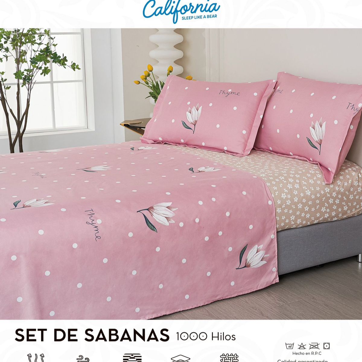 CALIFORNIA - Set de Sabana 1.5 Pz de 4 Pieza 100% Algodón