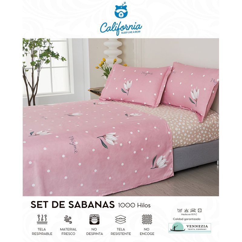 CALIFORNIA - Set de Sabana 1.5 Pz de 4 Pieza 100% Algodón