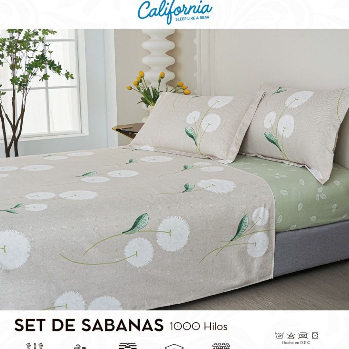 CALIFORNIA - Set de Sabana 1.5 Pz de 4 Pieza 100% Algodón