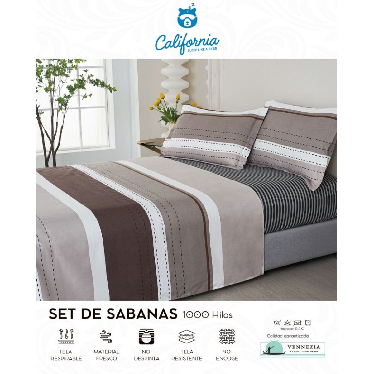 CALIFORNIA - Set de Sabana 1.5 Pz de 4 Pieza 100% Algodón