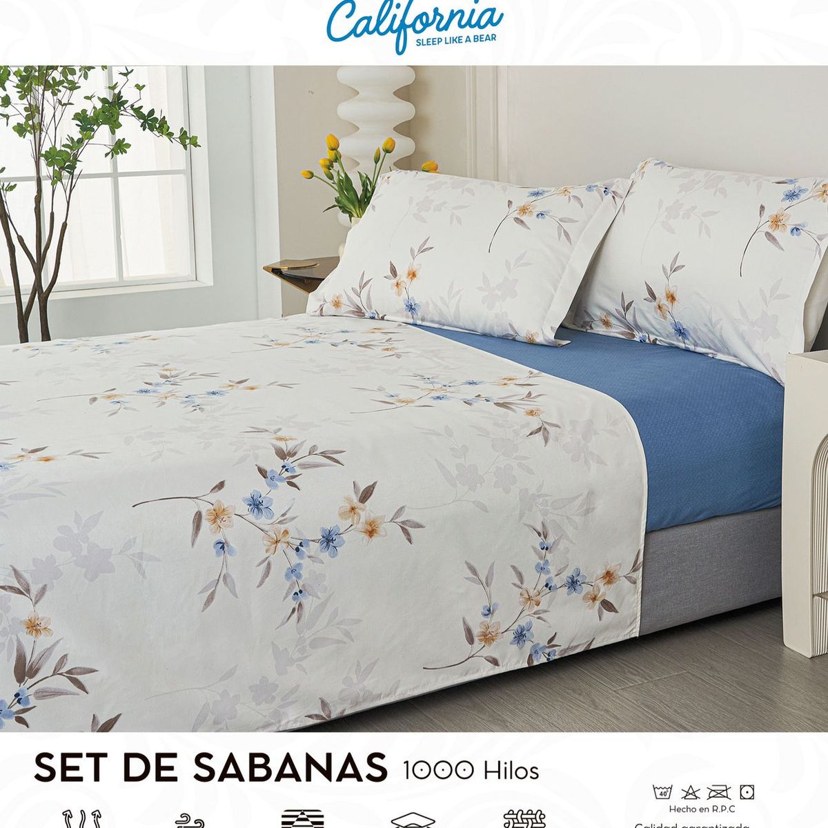 CALIFORNIA - Set de Sabana 2 Pz de 4 Pieza 100% Algodón