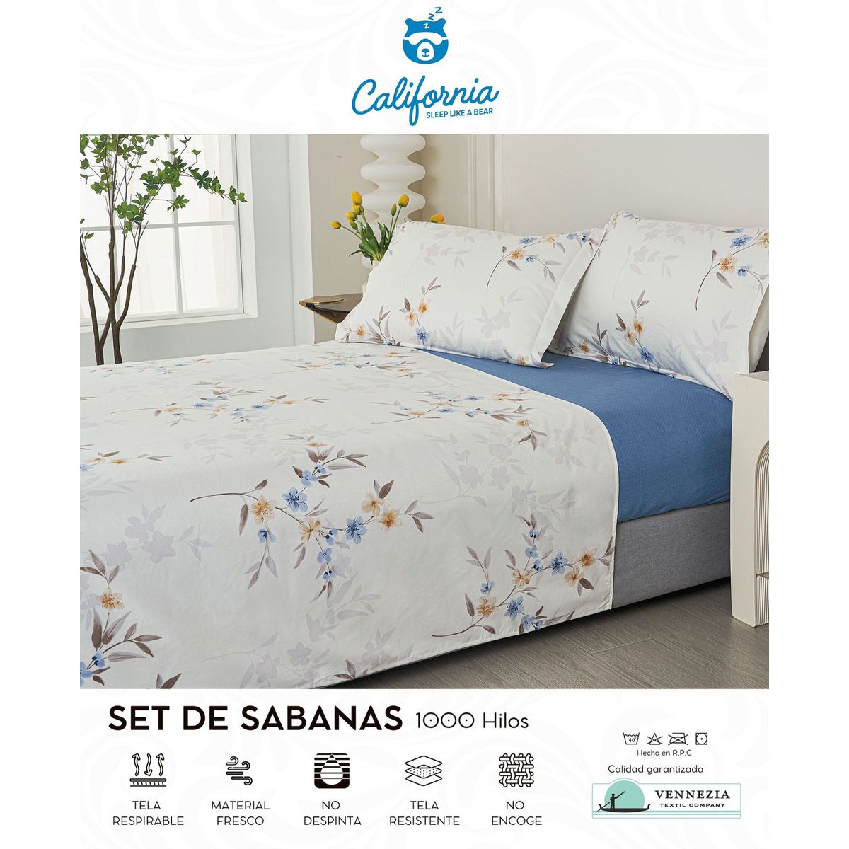 CALIFORNIA - Set de Sabana 2 Pz de 4 Pieza 100% Algodón