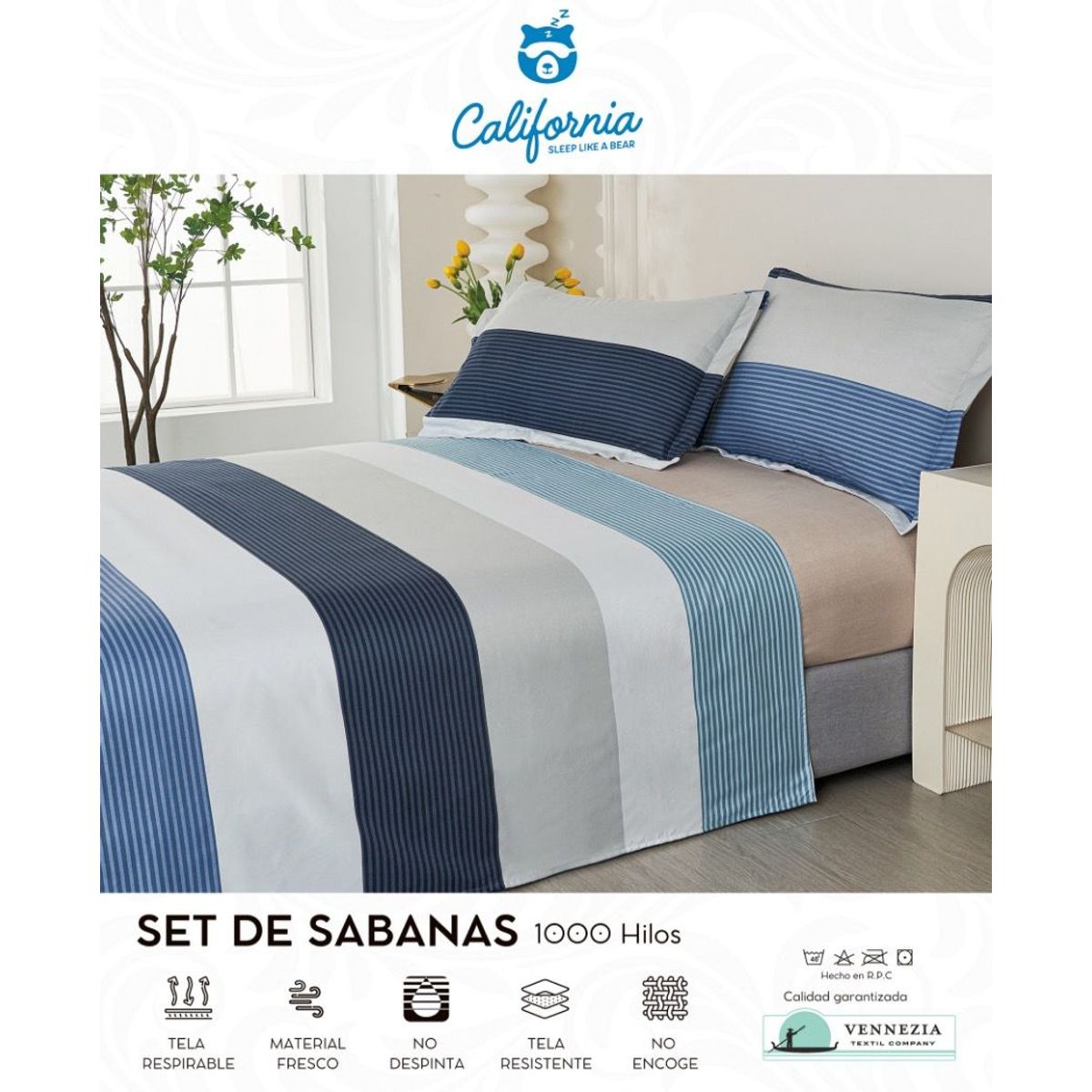 CALIFORNIA - Set de Sabana 2 Pz de 4 Pieza 100% Algodón