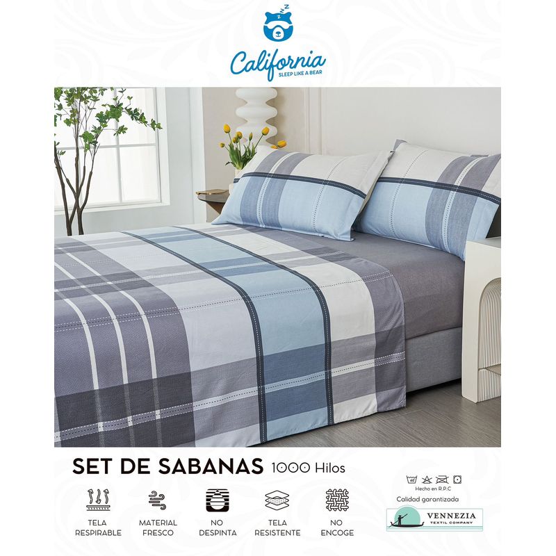 CALIFORNIA - Set de Sabana 2 Pz de 4 Pieza 100% Algodón