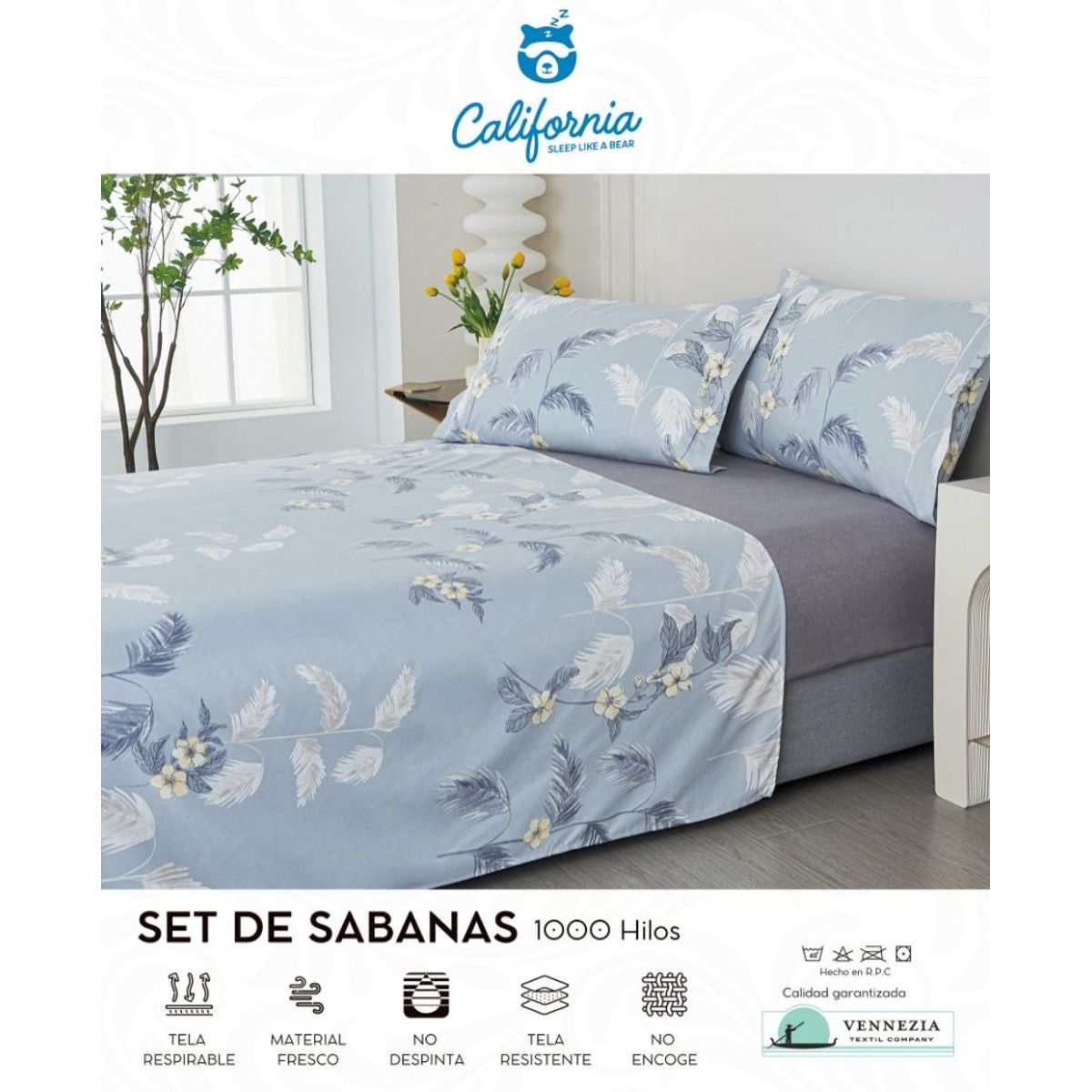 CALIFORNIA - Set de Sabana 2 Pz de 4 Pieza 100% Algodón