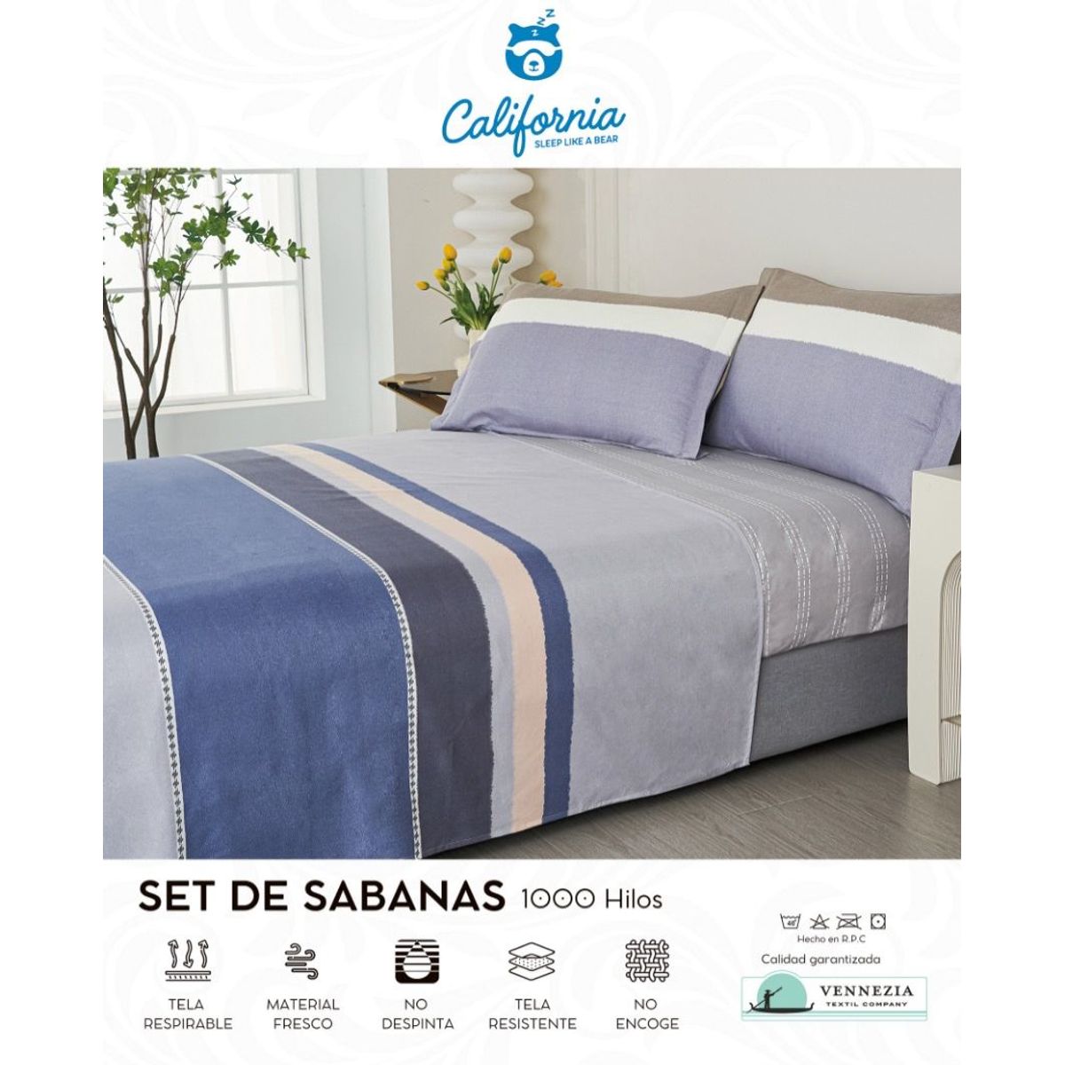 CALIFORNIA - Set de Sabana 2 Pz de 4 Pieza 100% Algodón