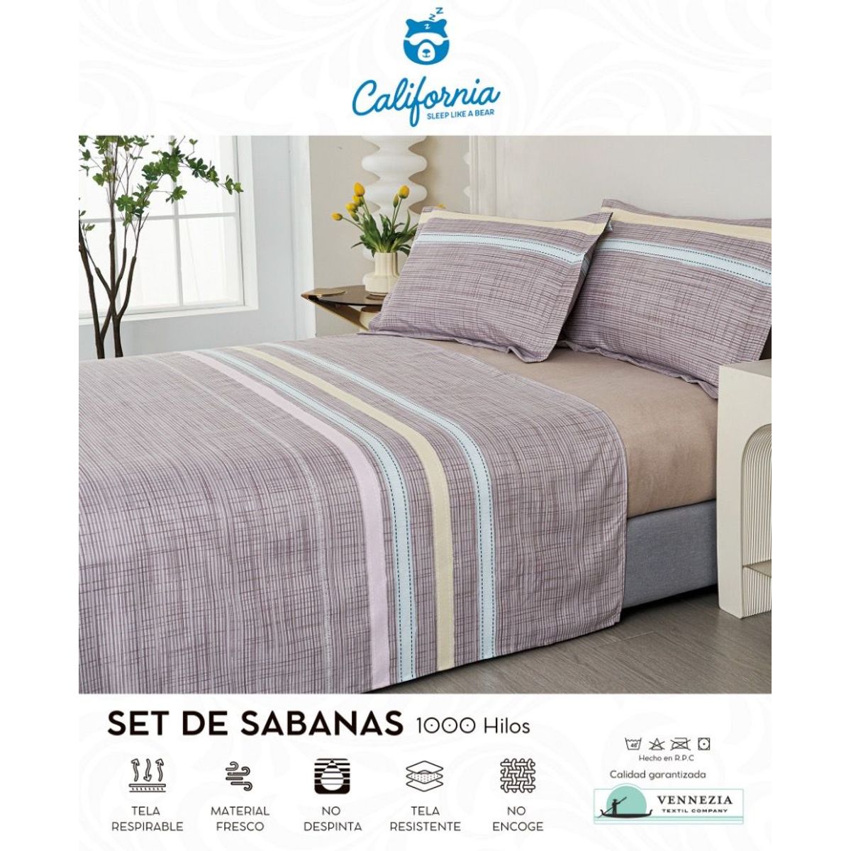 CALIFORNIA - Set de Sabana 2 Pz de 4 Pieza 100% Algodón