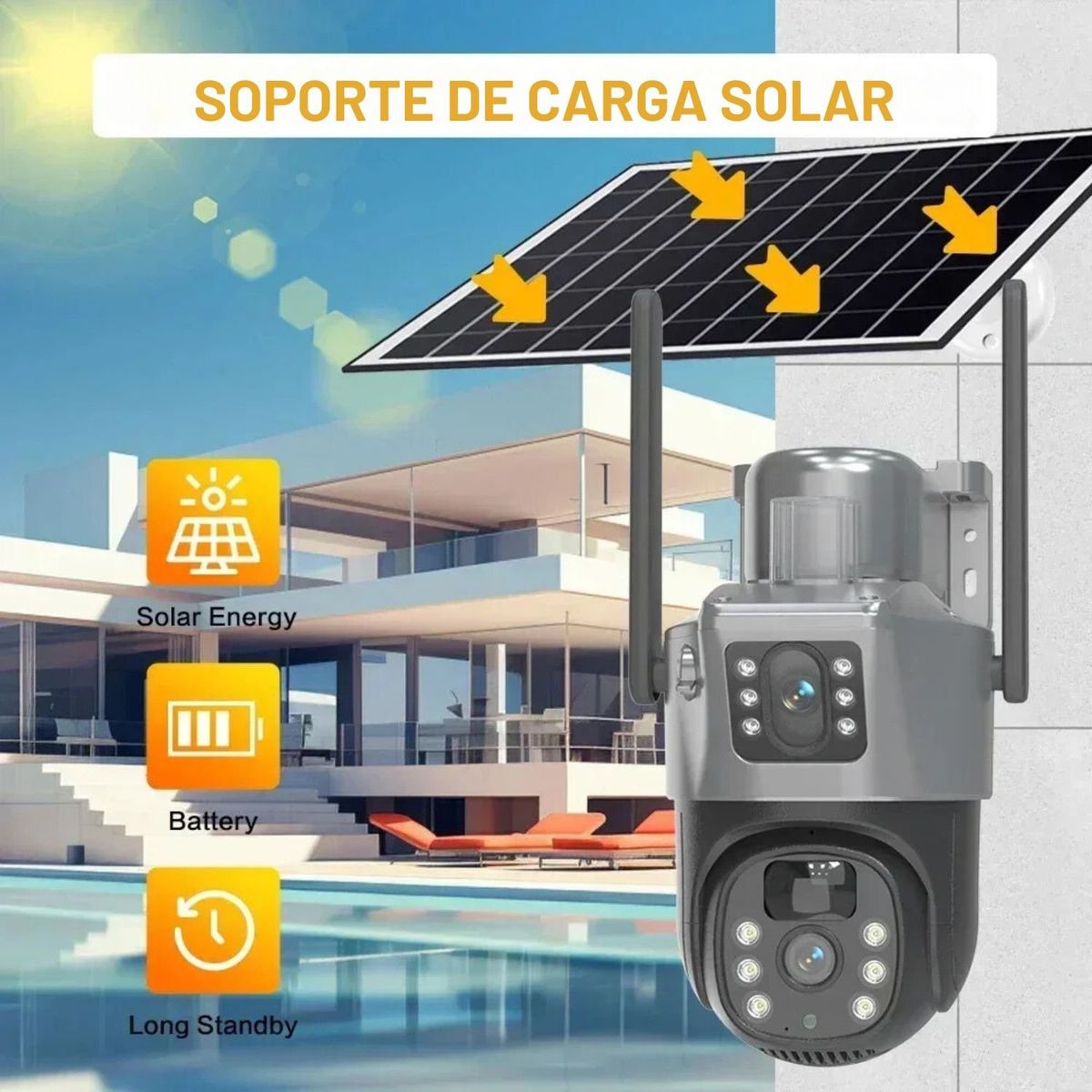 OEM - Cámara Seguridad IP con Panel Solar 4K de 8 MP doble lente, WiFi, inalámbrica