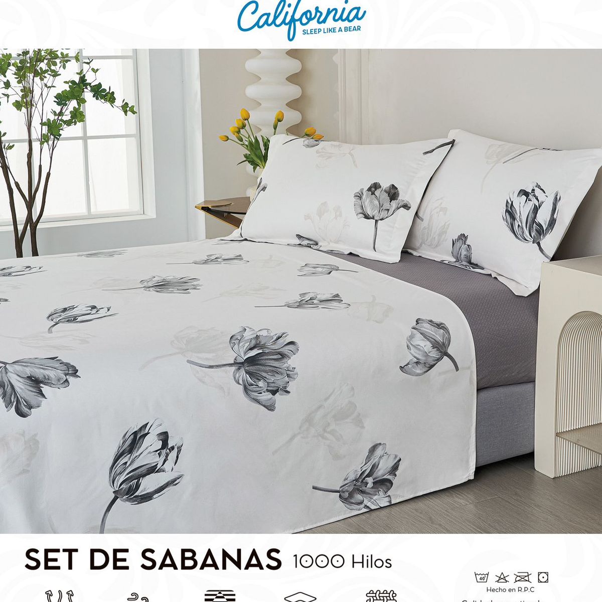 CALIFORNIA - Set de Sabana 2 Pz de 4 Pieza 100% Algodón