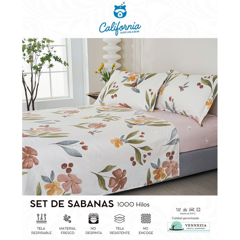 CALIFORNIA - Set de Sabana 2 Pz de 4 Pieza 100% Algodón
