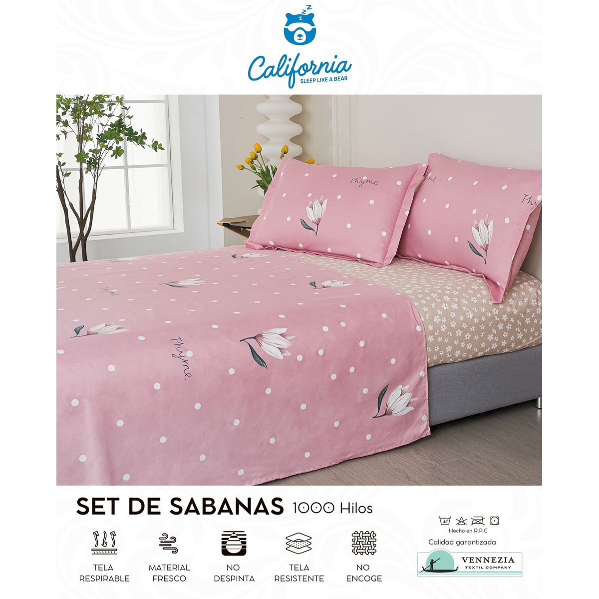 CALIFORNIA - Set de Sabana 2 Pz de 4 Pieza 100% Algodón