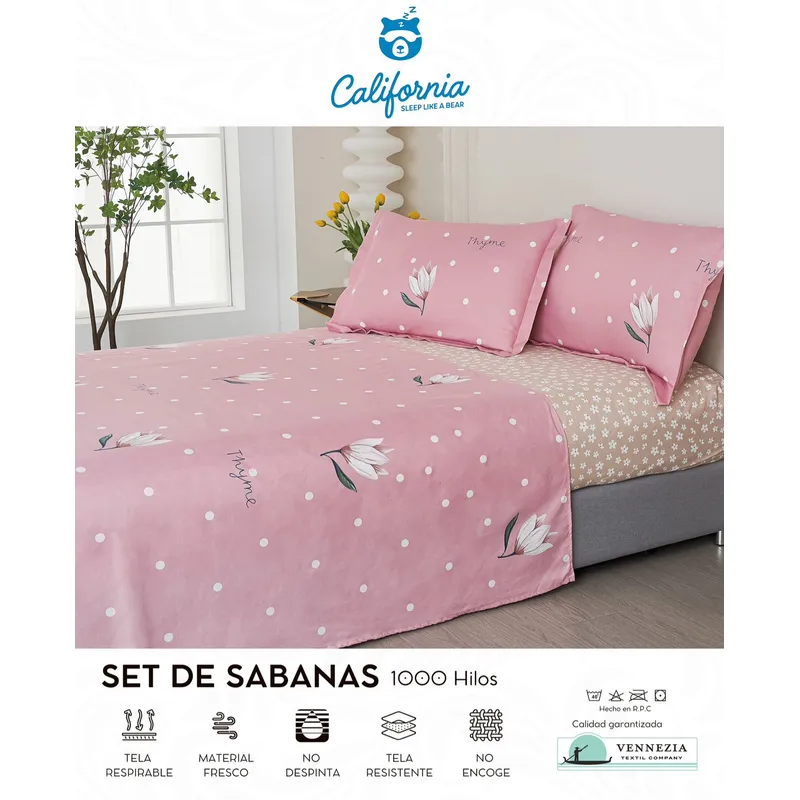 CALIFORNIA - Set de Sabana 2 Pz de 4 Pieza 100% Algodón