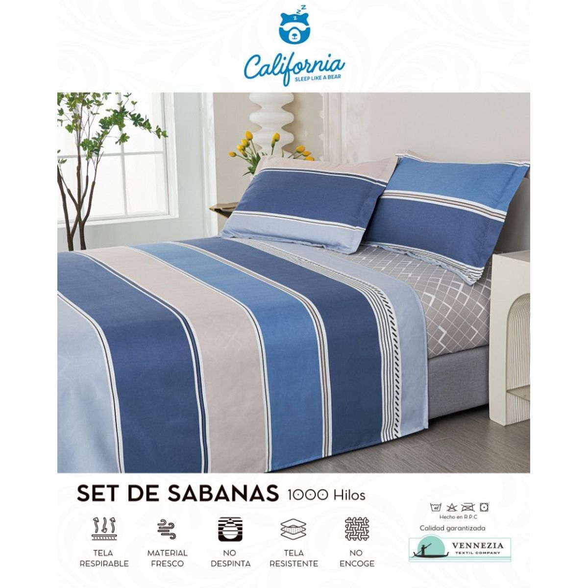 CALIFORNIA - Set de Sabana 2 Pz de 4 Pieza 100% Algodón