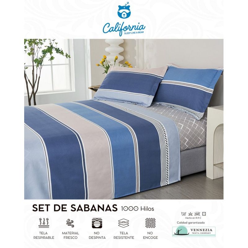 CALIFORNIA - Set de Sabana 2 Pz de 4 Pieza 100% Algodón