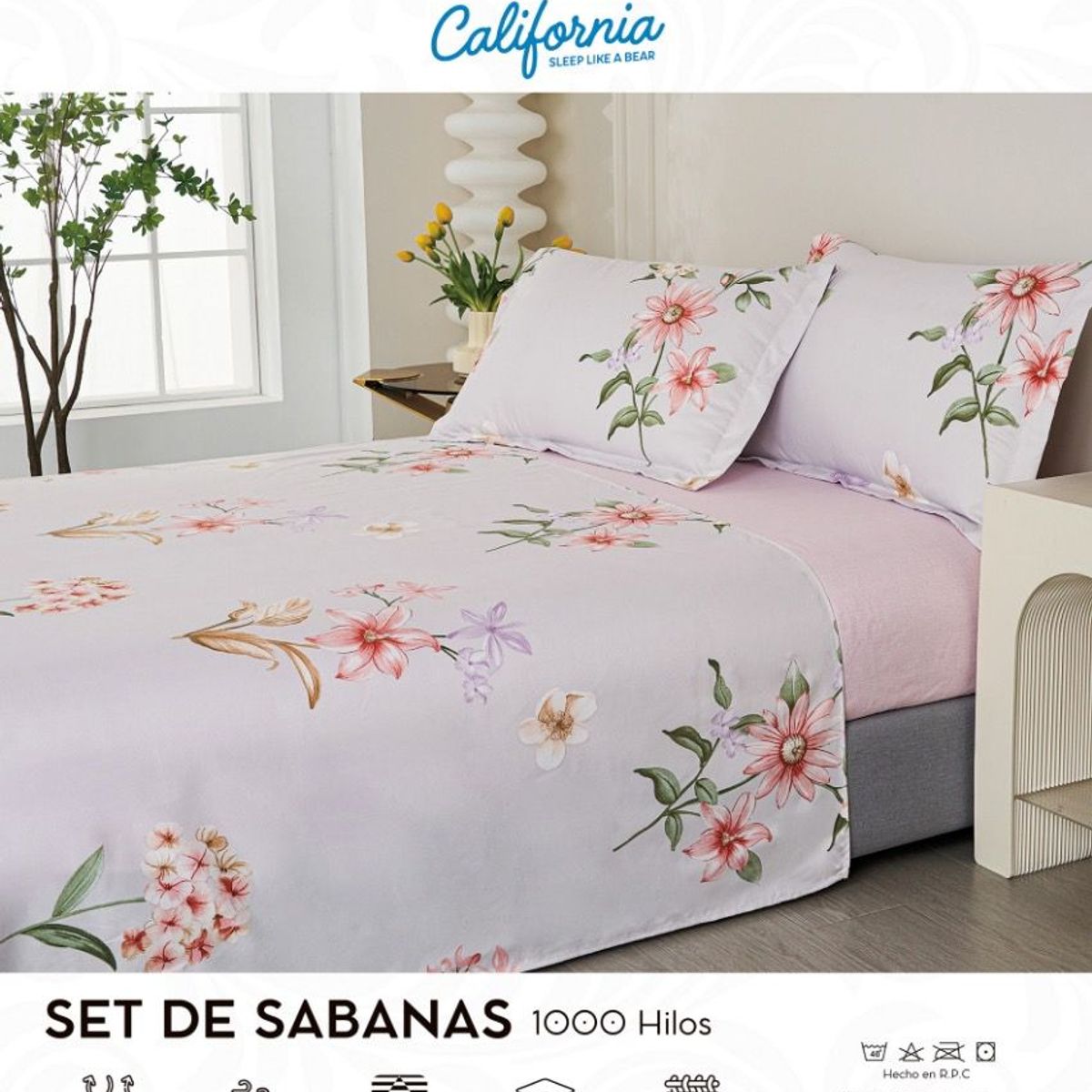 CALIFORNIA - Set de Sabana 2 Pz de 4 Pieza 100% Algodón