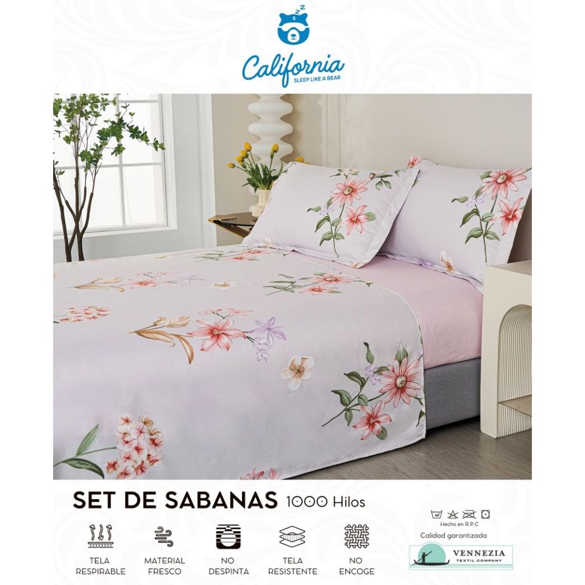 CALIFORNIA - Set de Sabana 2 Pz de 4 Pieza 100% Algodón